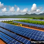 Home 18 재생 에너지와 그린 수소의 결합 방안 - A vibrant solar hydrogen production facility in Brazil, showcasing large photovoltaic panels under a...
