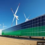Home 21 그린 수소 경제의 시장 변화 예측 - A futuristic green hydrogen production facility in southern Europe, featuring vast solar panels and ...